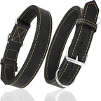 Riparo Dog Collar - Genuine Leather Dog Collars - Heavy Duty Dog Collars for Medium Large and Extra Large Dog Breeds (L: 1.25” Wide for 18” - 22” Neck, Black/Orange Thread)