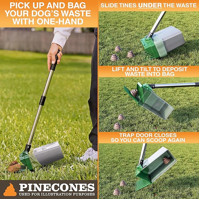 Neater Pet Brands Lift N’ Bag 2.0 Dog Pooper Scooper with Bag Attachment & 27" Pole for Small to Large Dogs, New & Improved Design, 15 Refill Bags, Heavy Duty Dog Poop Scooper for Yard, One-Hand Use