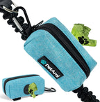 PetAmi Dog Poop Bag Holder for Leash Attachment, Doggie Zipper Pouch Soft Fabric Poop Bag Carrier, Dog Pet Waste Bag Dispenser with Carabiner Clip, 1 Roll of Dog Trash Bag (Blue, 1 Pack)