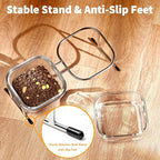Elevated Cat Bowls, 15° Tilted Glass Raised Cat Food Bowl with Stainless Steel Stand, 2 Large Capacity Glass Cat Bowls and 4 Anti Slip Feet, Suitable for Cats and Little Dogs