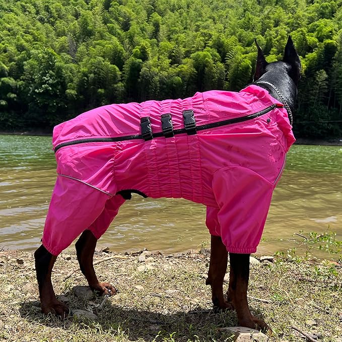 Dogs Waterproof Jacket, Lightweight Waterproof Jacket Reflective Safety Dog Raincoat Windproof Snow-Proof Dog Vest for Small Medium Large Dogs Rosered 4XL
