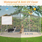 Outdoor Dog Enclosure,Heavy Duty Dog Kennel House Mesh Outside,Galvanized Chain Link Dog Run with Roof,Dog Cage Large Dogs,Dog Pen,Pet Kennel W/Waterproof Anti-UV Cover&Secure Lock for Large Dog