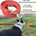 Leather Dog Leash 6 ft x 3/4 inch - Soft, Strong, Heavy Duty for Large & Medium Breeds - Dog Lead for Walking & Training (Red, L - 6 ft x 3/4 inch)