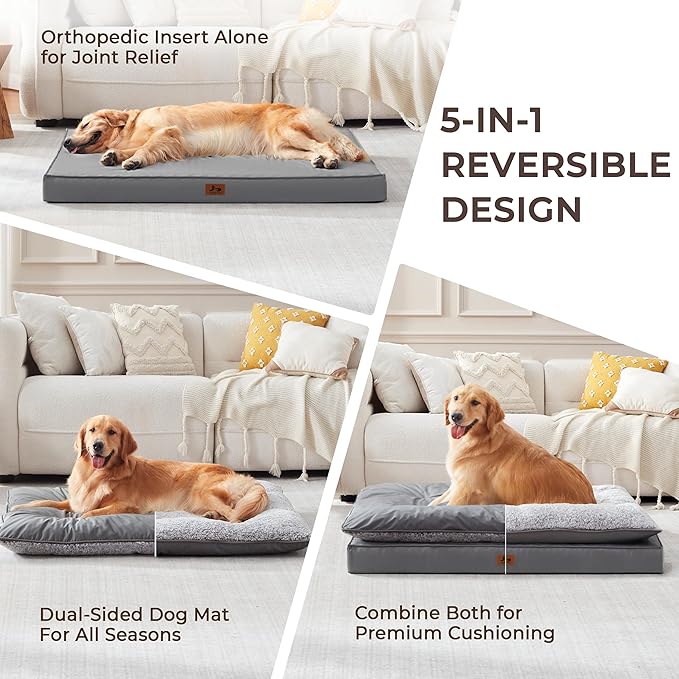 Orthopedic Dog Bed for Ctrate, Waterproof PillowTop Pet Bed for Medium Large Size Dogs, Egg-Crate Foam Dog Crate Mat with Removable Washable Cover, 2-Layers Kennel Pad 47"L x 39"W, Dark Grey
