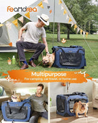 Feandrea 24 Inches Collapsible Soft Dog Crate, Portable Travel Dog Crate for Indoor and Outdoor Use, Dog Carrier Kennel with Safety Zippers, for Living Room, Car, Travelling, Campin, Dark Blue UPDC60Z
