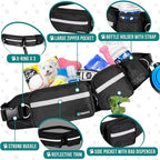 PetAmi Hands Free Dog Leash, Dog Running Leash Belt Bag for Walking, Jogging, Dog Waist Double Zipper Pouch with Poop Bag Dispenser, Dual Padded Handles Reflective Bungee Leash, Single (Black)