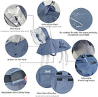 Waterproof Dog Raincoat, Adjustable Reflective Lightweight Pet Rain Clothes with Poncho Hood(X-Large, Blue&Grey)