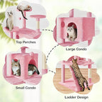 Yaheetech XL Cat Tree, 80in Multi-Level Cat Tower w/Scratching Posts, Double Condo, Perched Platforms and Dangling Balls, Pet Activity Center for Kittens Pets, Pink