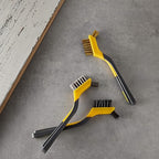 Amazon Basics Soft Grip Assorted Mini Brush Set, 1 Nylon, 1 Brass, 1 Stainless, Black, yellow