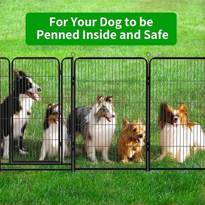 Dog Playpen Outdoor Extra Wide 16 Piece Panels Heavy Duty Dog Fence 47" Height Anti-Rust with Doors Portable for RV Camping Yard, Total 42FT, 140 Sq.ft, Snowy Black