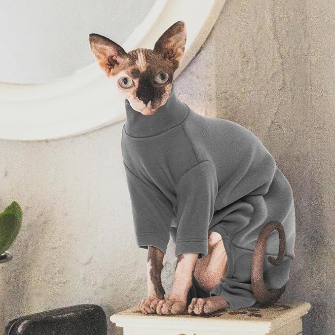 ROZKITCH Cat Shirts for Cats Only, Breathable Soft Jumpers for Sphynx Only, Coat with Four Legs, Warm Sweater T-Shirt Pajamas Jumpsuit Vest Cornish Rex, Devon Rex, Peterbald Grey XL