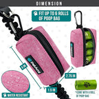 PetAmi Dog Poop Bag Holder for Leash Attachment, Doggie Zipper Pouch Soft Fabric Poop Bag Carrier, Dog Pet Waste Bag Dispenser with Carabiner Clip, 1 Roll of Dog Trash Bag (Pink, 1 Pack)