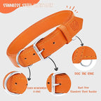 Riparo Dog Collar - Genuine Leather Dog Collars - Adjustable Dog Collars - Heavy Duty Hardware for Medium Large and Extra Large Dog Breeds (XXL, Orange)