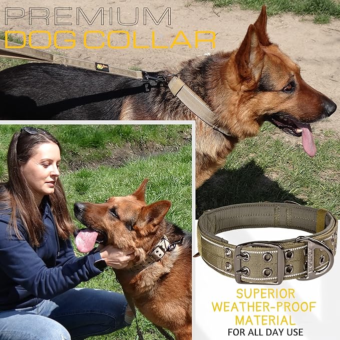 ADITYNA Heavy Duty Dog Collar for Large Dogs - Reflective Green Collar with Handle for Training, and Walking - Wide, Thick, Tactical, Soft Neoprene Padded