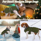 Dogcheer Dog Coat, Waterproof Dog Jacket Reflective Pet Winter Coat with Adjustable Hook & Loop, Christmas Puppy Fleece Jacket Warm Turtleneck Snowsuit for Small Medium Large Dogs - Green, M