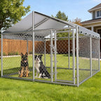 10x10ft Large Dog Kennel Outdoor, Heavy-Duty Outside Dog Kennel with Roof, Security Latch-Lock Door, Chain-Link Dog Enclosure Dog Run for Yard with Cover