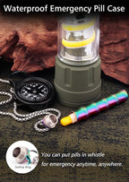 Titanium Pill Holder Necklace for Men Women Emergency Whistle Mini Keychain Nitro Pill Case with Loud Whistles EDC Safety Backpacking Survival Hiking Camping Pets Training