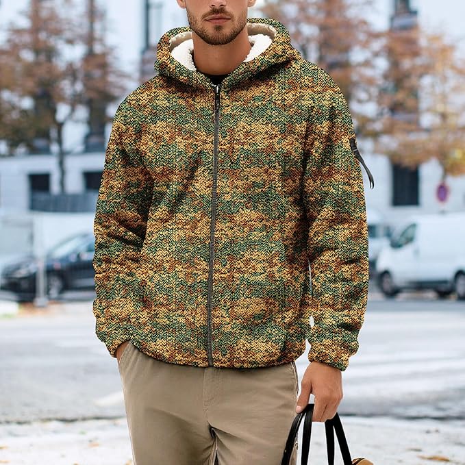 Men's Camouflage Hunting Fleece Lined Hoodie Camo Jackets Zip Up Long Sleeve Casual Winter Coats Hood Outerwear