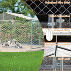 Outdoor Dog Enclosure,Heavy Duty Dog Kennel House Mesh Outside,Galvanized Chain Link Dog Run with Roof,Dog Cage Large Dogs,Dog Pen,Pet Kennel W/Waterproof Anti-UV Cover&Secure Lock for Large Dog