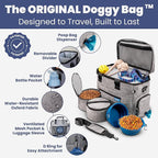 The Original Doggy Bag™ - Complete Dog Travel Bag for Supplies with 2 BPA-Free Travel Dog Bowls & 2 Pet Food Containers - Traveling Kit for Road Trips, Camping, Weekend Away or Doggy Gift - Grey