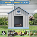Dog House for Outdoor & Indoor Use with Window, Waterproof Ventilated Kennel with Elevated Floor, Easy to Clean Shelter for Small Medium Large Dogs (Blue, 37.2" L x 40" W x 40" H)