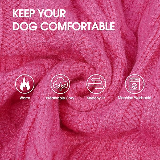 IECOii Girl Dog Sweater Dress - Cable Knit Dog Sweater for Small Dogs Girl - Pink, Medium, Turtleneck Pullover Sweaters with Tartan Plaid Skirt, Adorable Warm Dog Knitted Dress for Christmas