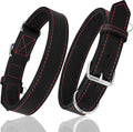 Riparo Dog Collar - Genuine Leather Dog Collars - Heavy Duty Dog Collars for Medium Large and Extra Large Dog Breeds (M: 1” Wide for 14” - 18” Neck, Black/Red Thread)