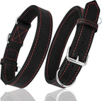 Riparo Dog Collar - Genuine Leather Dog Collars - Heavy Duty Dog Collars for Medium Large and Extra Large Dog Breeds (XL: 1.5” Wide for 22” - 26” Neck, Black/Red Thread)