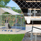 Outdoor Dog Enclosure Heavy Duty Dog Kennel House Mesh Outside Galvanized Chain Link Dog Run with Roof,Dog Cage Large Dogs Dog Pen Pet Kennel W/Waterproof Anti-UV Cover&Secure Lock for Large Dog