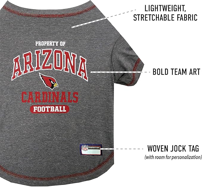 NFL Arizona Cardinals Dog T-shirt X-Large. - Licensed Shirt for Pets Team Colored with Team Logos- Premium Stretchable Materials for the comfort of your Dog & Cat