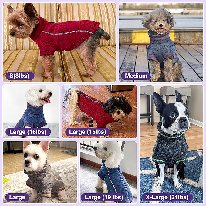 cyeollo Dog Sweater Jacket Coat with Zipper Reflective Jackets with D Ring Step in Dog Winter Coats Fleece Sweaters Pet Clothes for Small Dogs