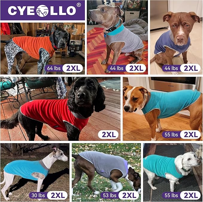 cyeollo 2 Pack Fleece Dog Sweater Pullover Dog Sweatshirt Reflective Lightweight Pet Clothes for Medium Dogs Boy Girl Pet Apparel Purple, Grey, XXL
