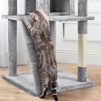 Yaheetech Tall Cat Tree, 80in Multi-Level Cat Tower with Scratching Posts, Double Caves, Perched Platforms and Dangling Balls, Pet Stand House for Kittens, Light Gray