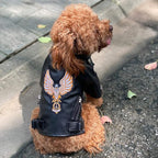Lovelonglong Cool Dog Leather Jacket, Warm Coats Dogs Windproof Cold Weather Coats for Large Medium Small Dogs with Eagle Embroidery Black XXL