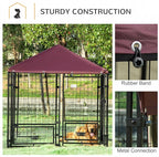 PawHut 4.6' x 4.6' x 5' Outdoor Dog Kennel, Welded Wire Dog Kennel Outside Run with 360° Rotating Bowls, Waterproof & UV Resistant Cover, for S&M Breeds, Chickens, Ducks, Red