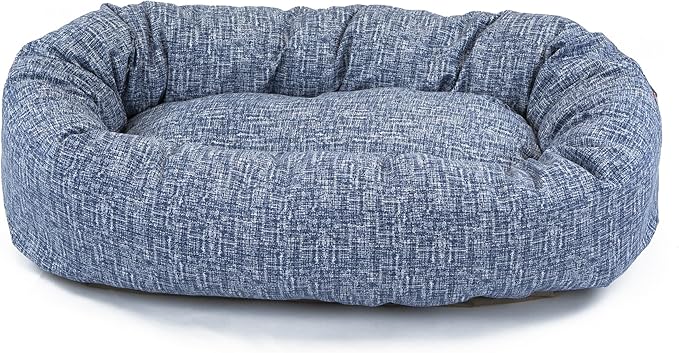 Majestic Pet 24 Inch Bagel Calming Dog Bed Washable – Cozy Soft Round Dog Bed with Spine Support for Dogs to Rest Their Head - Fluffy Donut Dog Bed 24x19x7 (Inch) - Round Pet Bed Small – Blue