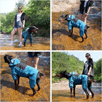 LOVELONGLONG Waterproof Dog Raincoat with Removable Hood – Outdoor Full Body Dog Jacket, Windproof Snowproof Shell Suit – All Season Pet Rain Gear Ocean Teal 4XL