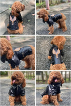Lovelonglong Cool Dog Leather Jacket, Warm Coats Dogs Windproof Cold Weather Coats for Large Medium Small Dogs with Eagle Embroidery Black XS
