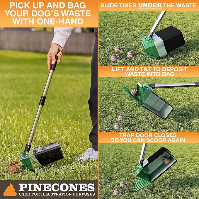 Neater Pet Brands Lift N’ Bag 2.0 Dog Pooper Scooper with Bag Attachment & 27" Pole for Small to Large Dogs, New & Improved Design, 15 Refill Bags, Heavy Duty Dog Poop Scooper for Yard, One-Hand Use