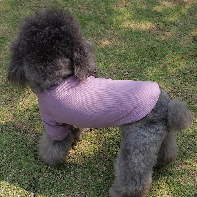 Lovelonglong Ribbed Dog T-Shirt Cotton Knitted Dog Sweaters for All Season Pet T-Shirts for Large Medium Small Dogs Taro Purple XS