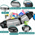PetAmi Hands Free Dog Leash, Dog Running Leash Belt Bag for Walking, Jogging, Waist Double Zipper Pouch with Poop Bag Dispenser, Dual Padded Handle Reflective Leash, Single, Heather Grey, 1 Leash