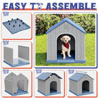 Dog House Outdoor Indoor, Plastic Small Dog House-Weatherproof & Insulated Design with Air Vents & Elevated Floor for Small to Medium Dogs, Easy Clean and Assemble (Blue)