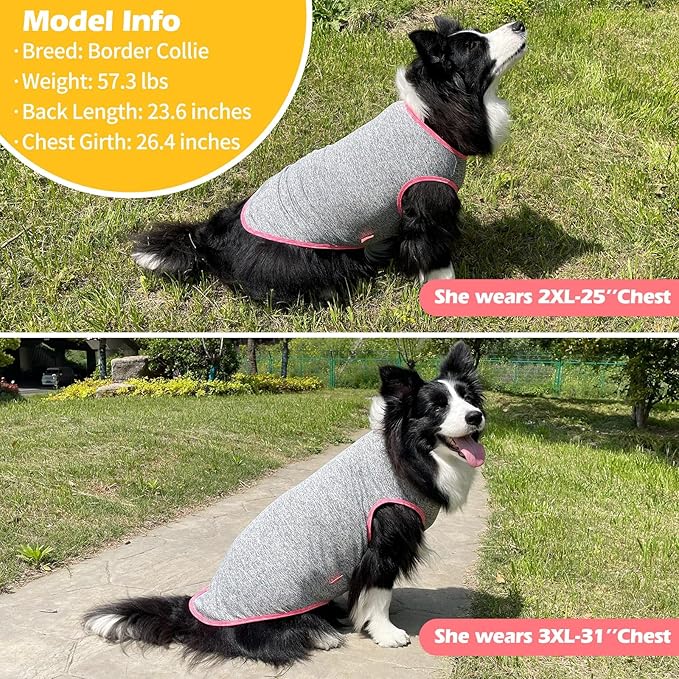 KYEESE 2 Pack Dog Shirts for Large Dogs Quick Dry Soft Stretchy Dog T-Shirts with Reflective Label Tank Top Sleeveless Vest Sun Protection Pet Clothes, Coral Red+Grey, 3XL