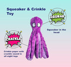 Squeaky Dog Toys for Small, Medium and Large Breeds - Durable and Soft Crinkle Plush Puppy Toys for Boredom (Purple Octopus 1PC)