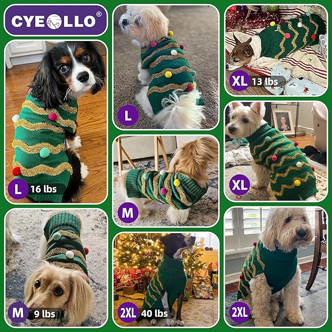 Cyeollo Christmas Sweater for Large Dogs - Warm Turtleneck Xmas Outfit with Leash Hole - Holiday Dog Clothes XXXL