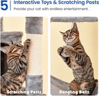 MWPO Extra Large Cat Tree, 77.6-Inch Tall Cat Tower for Indoor Cats with 2 Condos, Multi-Level Cat Stand for Large Cats, 3 Hammocks, Wide Perch, Scratching Posts, Dangling Toys, Light Grey