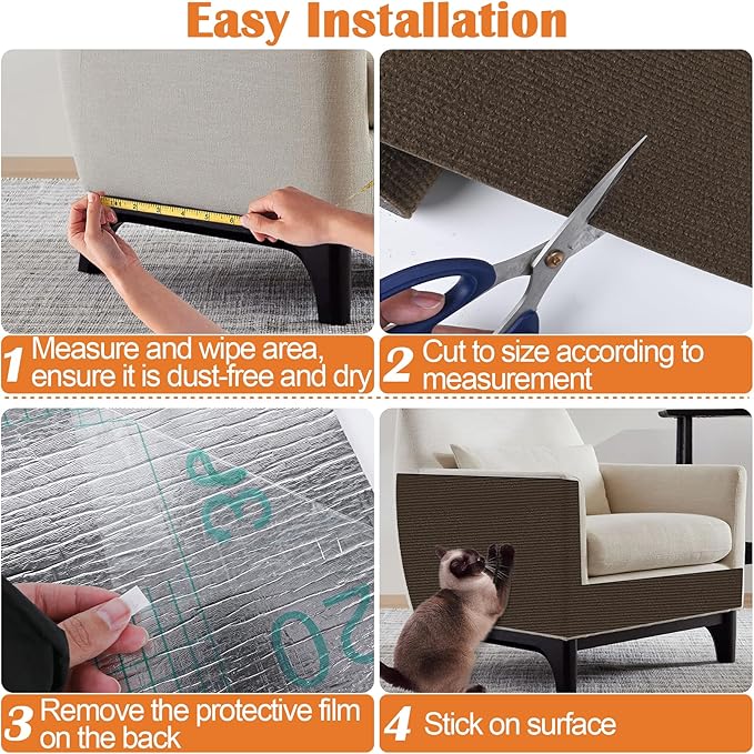 Cat Scratch Furniture Protector - 40" x 13.8" Trimmable Self-Adhesive Cats Claws Scratch Pads, DIY Cat Climbing Couch Protector for Scratch Post Cat Tree Replacement Indoor (Brown)