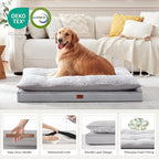 Orthopedic Dog Bed for Ctrate, Waterproof PillowTop Pet Bed for Medium Large Size Dogs, Egg-Crate Foam Dog Crate Mat with Removable Washable Cover, 2-Layers Kennel Pad 55"L x 42"W, Light Grey