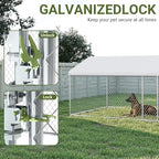 Rovibek 7.5 ×19.7 FT Outdoor Dog Kennel with Roof, Two Rooms Dog Kennel Outside with Waterproof Sunproof Cover, Galvanized Heavy Duty Dog Kennel and Enclosure for Outside with Secure Lock