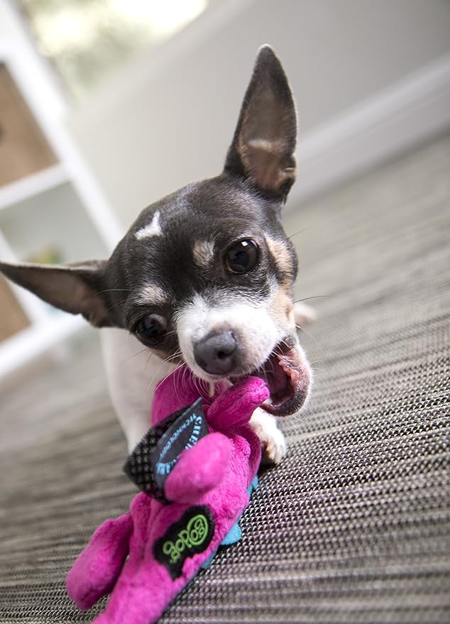 goDog Just For Me Gators Squeaky Plush Dog Toy, Chew Guard Technology - Pink, Mini